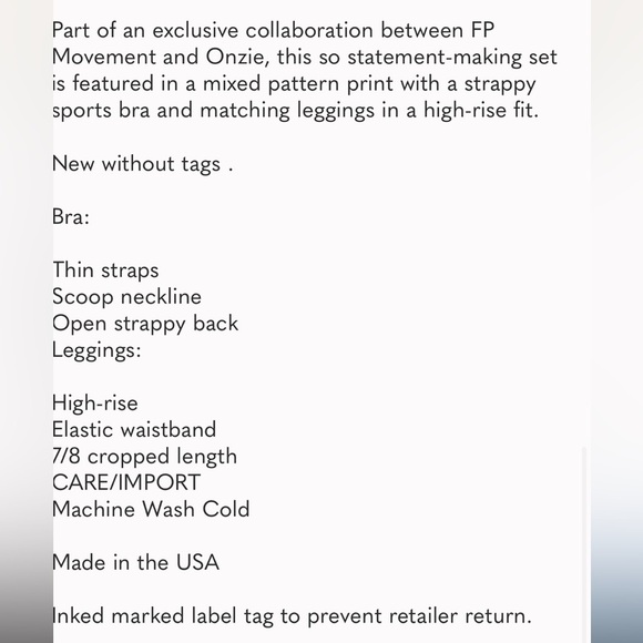 New Free People Movement Onzie Ritual Bra Leggings Set Size Small - Picture 4 of 13